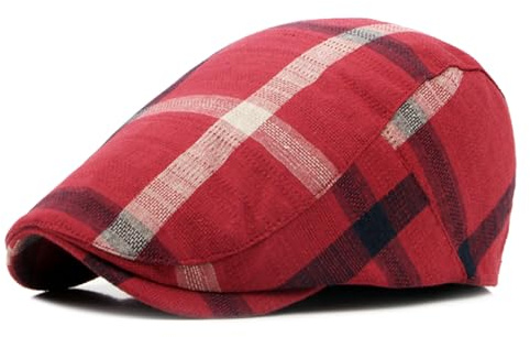 meioro - Gorro de taxista de hombre con diseño a cuadros rayado, boina estilo Newsboy, Ivy, gorra plana ajustable, gorra Gatsby, ajustable, para caza y conducción, rojo (True Red), Taille unique