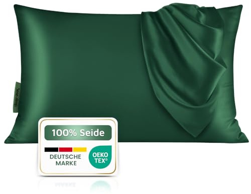 bene-sleep Premium sidenörngott – 100 % mullbärssilke 22 momme | OEKO-TEX-certifierad* | Anti-frizz och rynkreducering | kylande, allergivänligt, hudvänligt och lyxigt (mörkgrön, 40 x 80 cm)