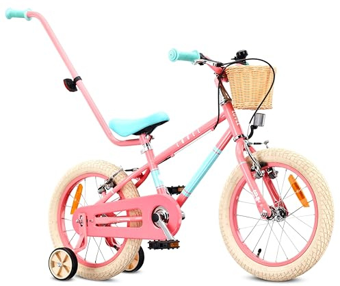 SUN BABY LOVEL barncykel 14/16 | För 3–6 år, max. 50 kg, stödhjul, korg, ringklocka och kedjeskydd