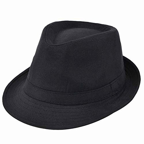 Fostly Retro Jazz Hat Trilby Hat Fashion Autumn Winter Warm Cap For Men Black