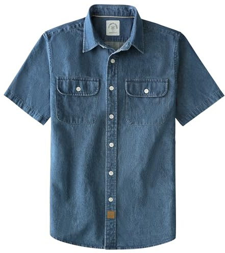 Dubinik - Camicia di jeans da uomo, da lavoro in stile casual, a maniche corte, con bottoni, in cotone - blu - L