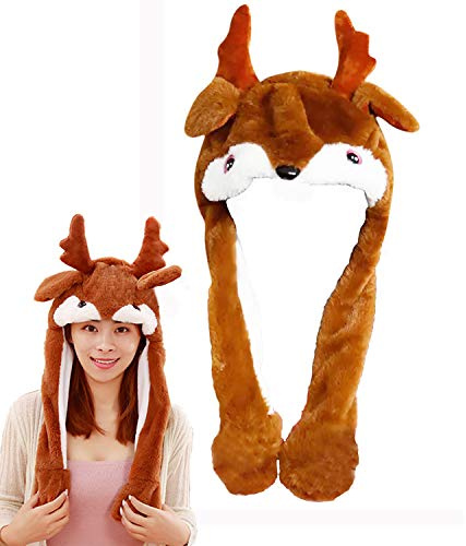 DSHE Party Cosplay Funny Plush Reindeer Hat and Hamster Hat with Moving Jumping Ears, Cute Christmas Presents (Reindeer)
