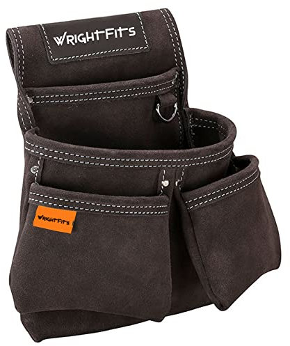 WrightFits Heavy Duty Leather Tool Pouch – Multi-Pocket with Hammer Loop & Metal D-Ring for Builders, Carpenters, Electricians