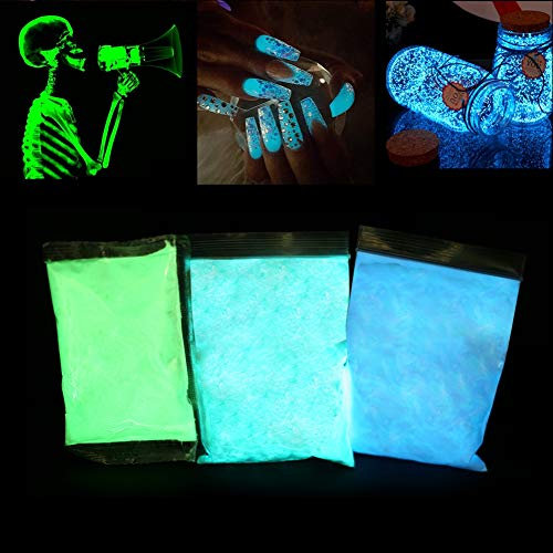 Poudre fluorescente, 3 x 100 g, pigments luminescents professionnels, couleur phosphorescente, aluminium non toxique, strontium aluminium, néon, nuit pigmentaire foncée (03)