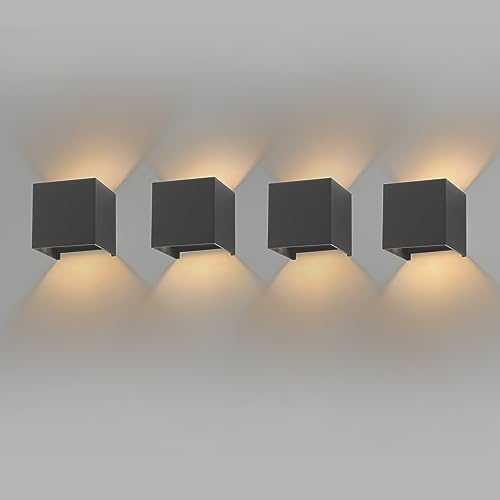 Klighten 4 Pack Wandleuchte mit Austauschbarer G9 LED Lampe Warmweiß 3000K, Aluminium LED Wandlampe Innen/Aussen Einstellbar Abstrahlwinkel aussenbeleuchtung für Wohnzimmer Garten, Dunkelgrau