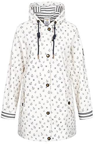 Ankerglut Damen Friesennerz Regenmantel Kapuze Wasserdicht Wetterfest Windbreaker Übergangsjacke #ankerglutzauber Regenjacke, White, 50