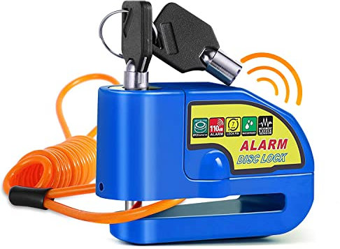 Cadinacy Bicycle Lock, Disc Brake Lock with Anti-Theft Alarm Sound 110dB Super Loud Waterproof Sturdy Security Wheel Disk Lock with Reminder Cable Universal for Bike Motorcycle Scooter