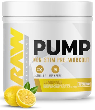 RAW Pump Stim Free Pre Workout (Lemonade) - Non-Stimulant Pre Workout Supplement Powder Nitric Oxide Booster - Pre Workout Supplements Drink for During Workout - 40 Servings