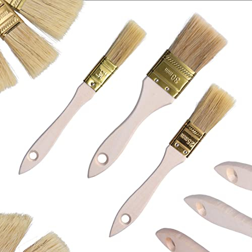 ToolSpace Lot de 3 Pinceau 20/25/36 mm Pinceaux Plats avec Poil Naturel - Brosse pour Peinture Acrylique Vernis - Queue de Morue pour Travaux Émaux Teinture Bricolage - Coude Professionnels