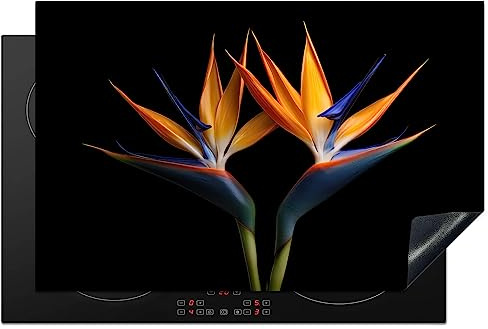 KitchenYeah© Cubre Vitrocerámica - Protector Vitroceramica Induccion 80x52 cm - Tapa Vitroceramica - Protector de Vitroceramica Plantas - Flores - Flor de ave del paraíso - Retrato - Negro