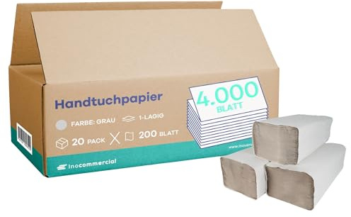 Inoverse Papierhandtücher 4000 Blatt, Falthandtücher, Papiertücher 25x23 cm ZZ-falz, Paper Towels, Papiertücher für Spender, Einweghandtücher, Handtuchpapier, Grau