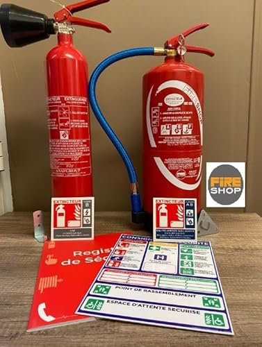 Kit lot extincteurs CE Co2 kg + Eau 6 litres additif sans Fluor + registre + 2 Panneaux