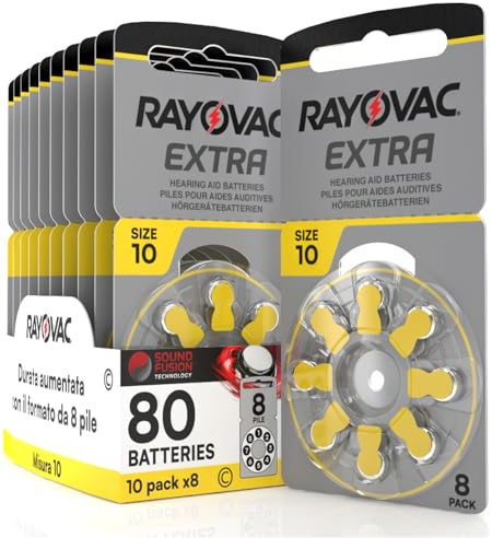 80 Rayovac Extra 10 Piles pour Appareils Auditifs Taille PR70 (Jaune) - 10 Plaquettes de 8 Piles