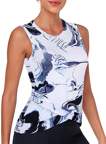Gym Tank Tops for Women UK, Womens Sports Workout Vest Running Top Womens Yoga Tops Horse Riding Tops Crew Neck Cross Hem Athletic Crop Tops
