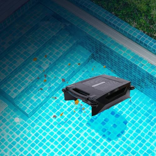 Skimmer solare per piscina con batteria da 2500 Mha / Cestello per detriti di grande capacità, robot automatico per piscina, Pulizia doppia modalità, Pianificazione intelligente del percorso