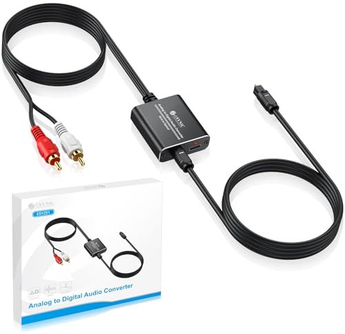eSynic Convertisseur RCA vers SPDIF RCA vers Optique 48KHz Alliage Aluminium Câble Intégré de 1,1m Convertisseur Audio Analogique-numérique pour Platine CD DVD vers Soundbar