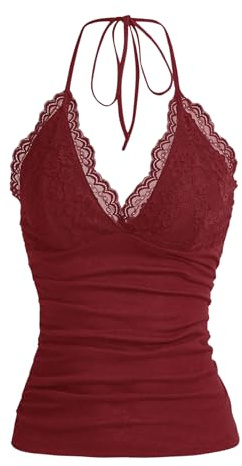 GORGLITTER Axelbandstopp för damer, Y2k, kamisol, crop top, neckholder, topp med kontrastspets