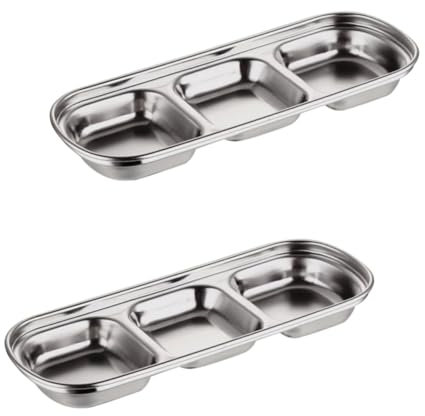 OFFSCH Set Di 2 Piatti Per Salse in Acciaio Inossidabile 3 Scomparti Per La Cucina Di Casa E Per Eventi Allaperto