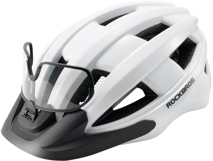 ROCKBROS Cykelhjälm med fotokromatiska skyddsglasögon visir bakljus uppladdningsbar upplyst integrerad hjälm för väg- och mountainbikes män och kvinnor 55-61 cm