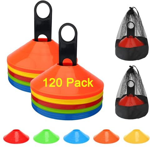 BIRDDIE 120 coni da allenamento, coni marcatori in plastica PE, coni di agility con borsa per il trasporto, per calcio, basket, allenamento di coordinazione (120)