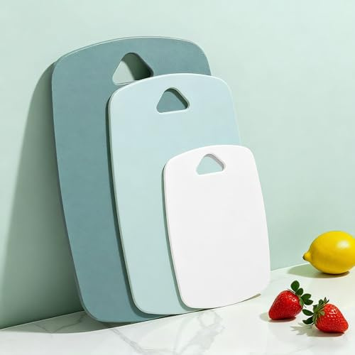 Chopping Board Set with 3 Size(L, M, S), BPA Free Plastic Chopping Boards for Kitchens,Cutting Board Dishwasher Safe with Non-Slip Feet, Drip Juice Groove, Easy Grip Handle-Green