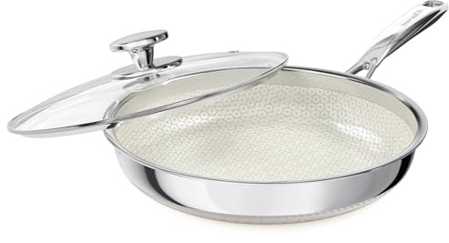 Innerwell Padella Antiaderente 30 cm Acciaio Inox con Coperchio, Rivestimento Ceramica, 3 Strati, Grande Padella, Adatta a Tutti i Fuochi, Forno e Lavastiglie, senza PFAS/PFOA/PTFE