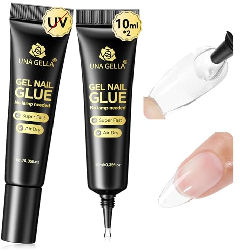 UNA GELLA Super Strong Nail Glue: 2Pcs*10ml Semi Solid Nail Glue for Press Ons No Lamp Needed 10s Quick Drying Solid Nail G lue Gel Upgraded for Acrylic Fake Nails Extension Long Lasting