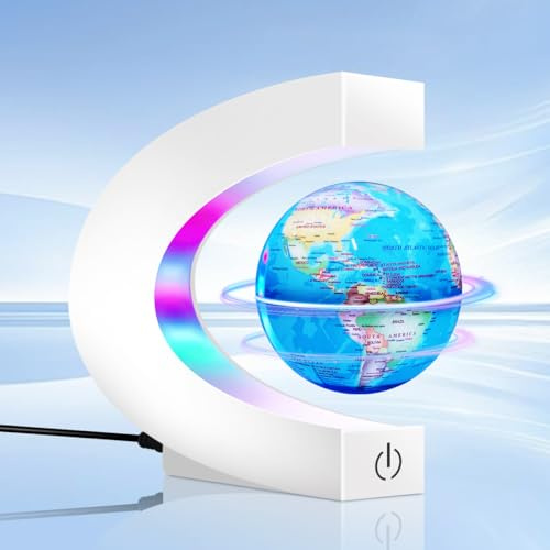 Poojaed Magnetic Levitating Floating Globe with 7 Colored Lamp, Cool Tech Gadgets Gifts World Globe Lamp for Men Father Teenage Boys Girls, Birthday Gifts Desk Decor Office Home Display Frame