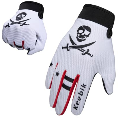 Keebik Kids Dirt Bike Gloves, Kids & Youth Power Sports Riding Gloves for Motorcycle, BMX, Mountain Bike, ATV, Full Finger Children Skull Gloves for Cycling Camping Fishing (KV2, Large [8-10 Yrs])