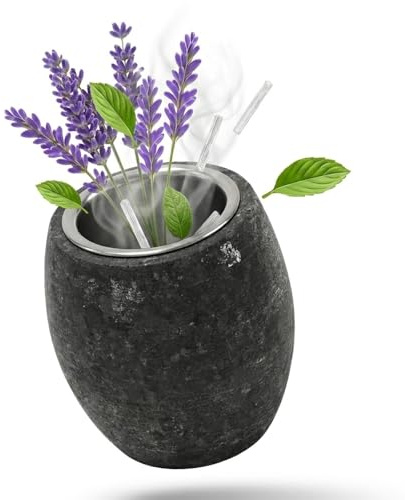 IXIGER Accessorio per sauna, ciotola profumata da 5 x 5 cm, in granito, con tazza in acciaio inox e istruzioni per l'uso (lingua italiana non garantita), accessorio per sauna per oli profumati e