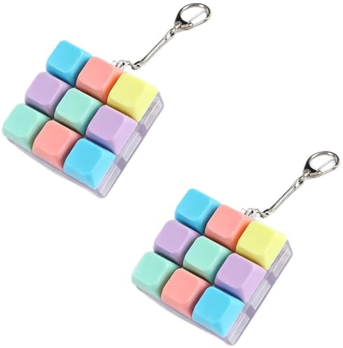 TASSFROO 2 styck 9-knapps Fidget Clicker nycklar, Macaron-design med mekaniska omkopplare, Bärbar antistress nyckelring för kontorsbruk, hjälpmedel för koncentration, present för vuxna