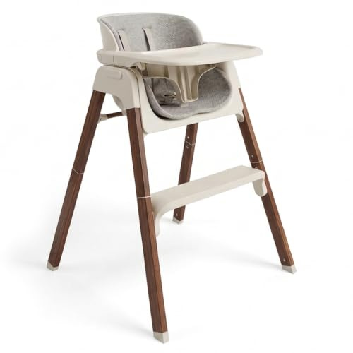 Venture Neyo 2-in-1 Foldable High Chair for Baby and Toddler, Convertible Baby Highchair with Wood Effect Legs, Removable Tray & Cushion, 5 Point Harness, Compact Folding (Beige)
