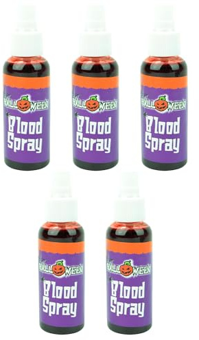 SHATCHI Spray de sangre falsa para disfraz de Halloween, accesorio de maquillaje, vampiro, zombi, monstruo, cara, pintura corporal, diversión teatral, (1 pieza-10 piezas), rojo, 5 piezas