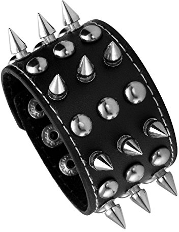 MILAKOO Unisex Black Metal Spike besetzt Punk Rock Biker breiter Riemen Leder Armband Kette Armband verstellbar