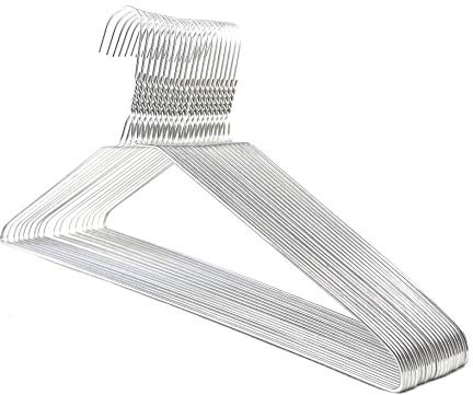 DODIN HOME 20 Silver Wire Hangers Space Saving Metal Coat Hanger Suit Hangers with Trouser Bar Clothes T-Shirt Dress (Silver, 20)