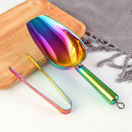 YDware Regenbogen Edelstahl Candy Bar Zange Set, 1 Stück Eisschaufel und 1 Stück Zuckerzange für Bar Hochzeit Tee Party und Küche