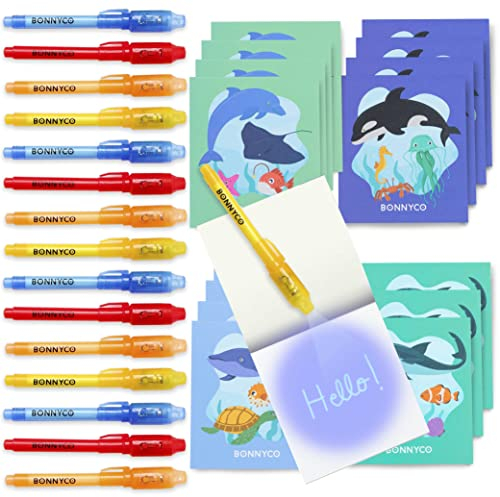 BONNYCO Boligrafo Tinta Invisible y Libreta de Animales Oceano, Pack de 16 Regalos Cumpleaños Niños Colegio. Detalles Cumpleaños Niños, Relleno Piñata. Regalos Alumnos Primaria Fiesta Infantil
