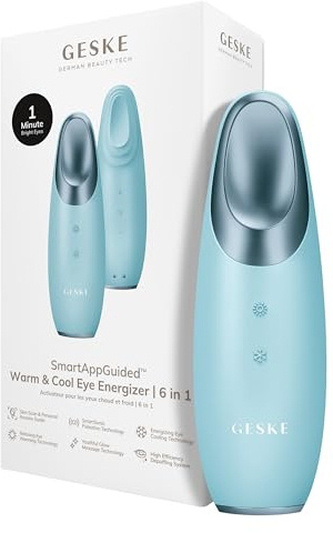 GESKE | SmartAppGuided™ Warm & Cool Eye Energizer | 6 in 1 | Masseur oculaire | Masseur anti-cernes | Supprimer les poches sous les yeux et les paupières tombantes | Massage électrique des yeux