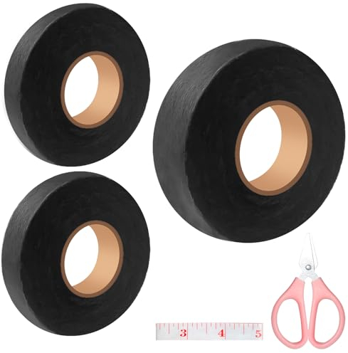 Saumband zum Aufbügeln, 150M Bügelband Schwarz, 15mm 20mm 25mm Breite Selbstklebend Saumband Ohne Nähen,mit Maßband Schere für Vorhänge Hosen Kleidung