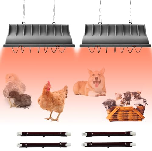 JUSONEY Chicken Coop Heater for Chicks,Brooder Heater with 2pcs Heat Lamp(250W and 175W),Adjustable Temp & Height Chicken Brooder Box Supplies for Chicken Livestock Dogs Sheep Pets