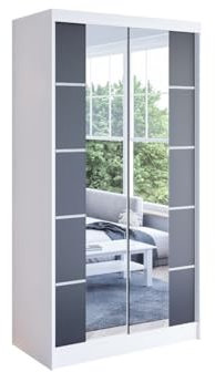 Easy4You N5 100 cm Weiß/Schwarz Schiebetüren Kleiderschrank 100x200x58 cm mit Spiegel - Schlafzimmermöbel, Aufbewahrung - Mehrzweckschrank