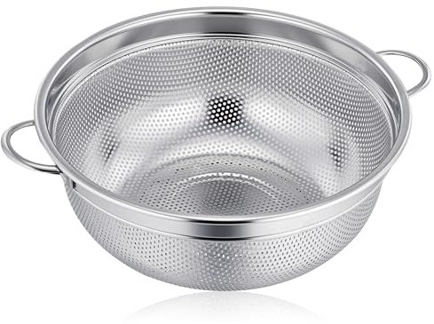 Joyfair Colander Stainless Steel, 20cm Metal Micro-Perforated Colander with Handle for Straining/Rinsing/Draining, Ideal for Food Rice Pasta Fruits Vegetable, Fine Mesh & Dishwasher Safe