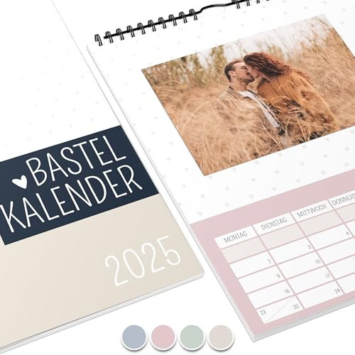 Fotokalender 2025 zum selbstgestalten (Bastelkalender 2025 im A4 Format) - DIY Kalender zum selber gestalten von Januar bis Dezember mit Ferienübersicht - Ideal als Geschenk - Herz