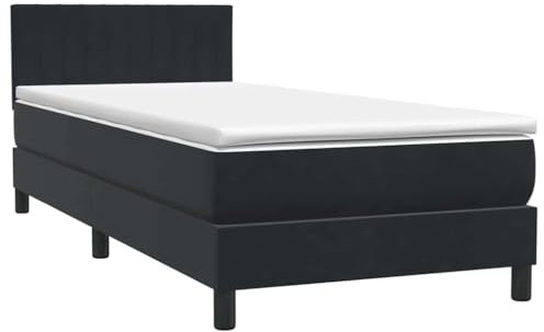 vidaXL Cama Box Spring con colchón Cuero sintético Negro 80x210 cm, boxspring Cama, Cama de Plataforma, Cama de Panel, Muebles de Dormitorio