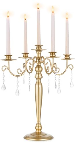 Sziqiqi Candelabros Portavelas Oro: Candelabro de Boda de 5 Brazos para Centros de Mesa - Portavelas de Metal Vintage para Cena de Navidad Aniversario Decoración Dorada