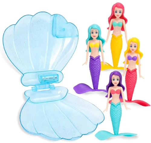 Giocattolo da piscina a forma di sirena, 4 pezzi sirena e 1 conchiglia blu, giocattoli per immersioni a sirena, giocattoli da piscina, giochi subacquei per bambini, regali per bambini, forniture per