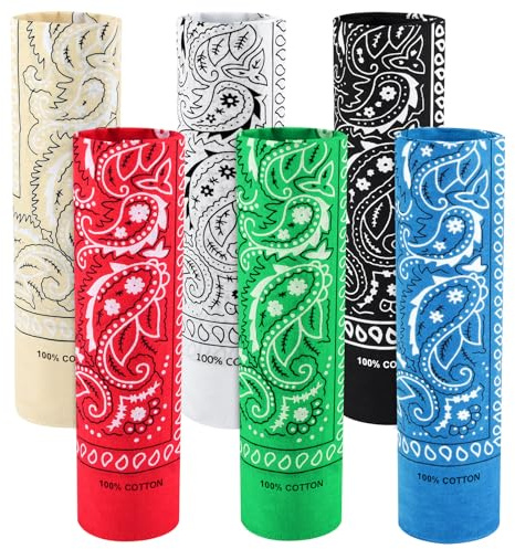 BOUBONI 6 Pack 100% Cotton Bandana Paisley Bandanas Head Ccarf Headband Neckerchief Scarf Handkerchief for Women Men (6, Warm Color)