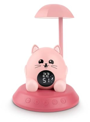 BigBen SLKIDSCAT - Despertador Infantil Educativo con luz guía quitamiedos Intensidad Regulable, Temporizador, 6 melodías, Rosa