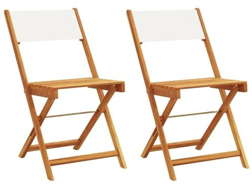 Eleganz Lot de 2 chaises de bistrot en bois d'acacia massif avec finition à l'huile et tissu polyester – Meubles de jardin durables pour terrasse et balcon – Blanc crème résistant aux intempéries et