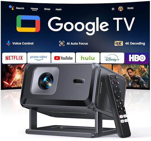 Vidéoprojecteur 4K【Google TV/Auto Focus/Keystone】Mini Projecteur Portable FHD 1080P Courte Focale, Contrôle Vocal, TOPTRO Mini Rétroprojecteur Portable WiFi6 Bluetooth 5.4 Home Cinema/Plafond/Chambre